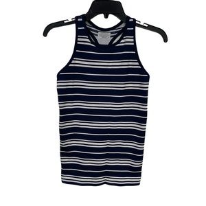 Athleta women’s racer back tank top size Medium ribbed tank navy blue and white